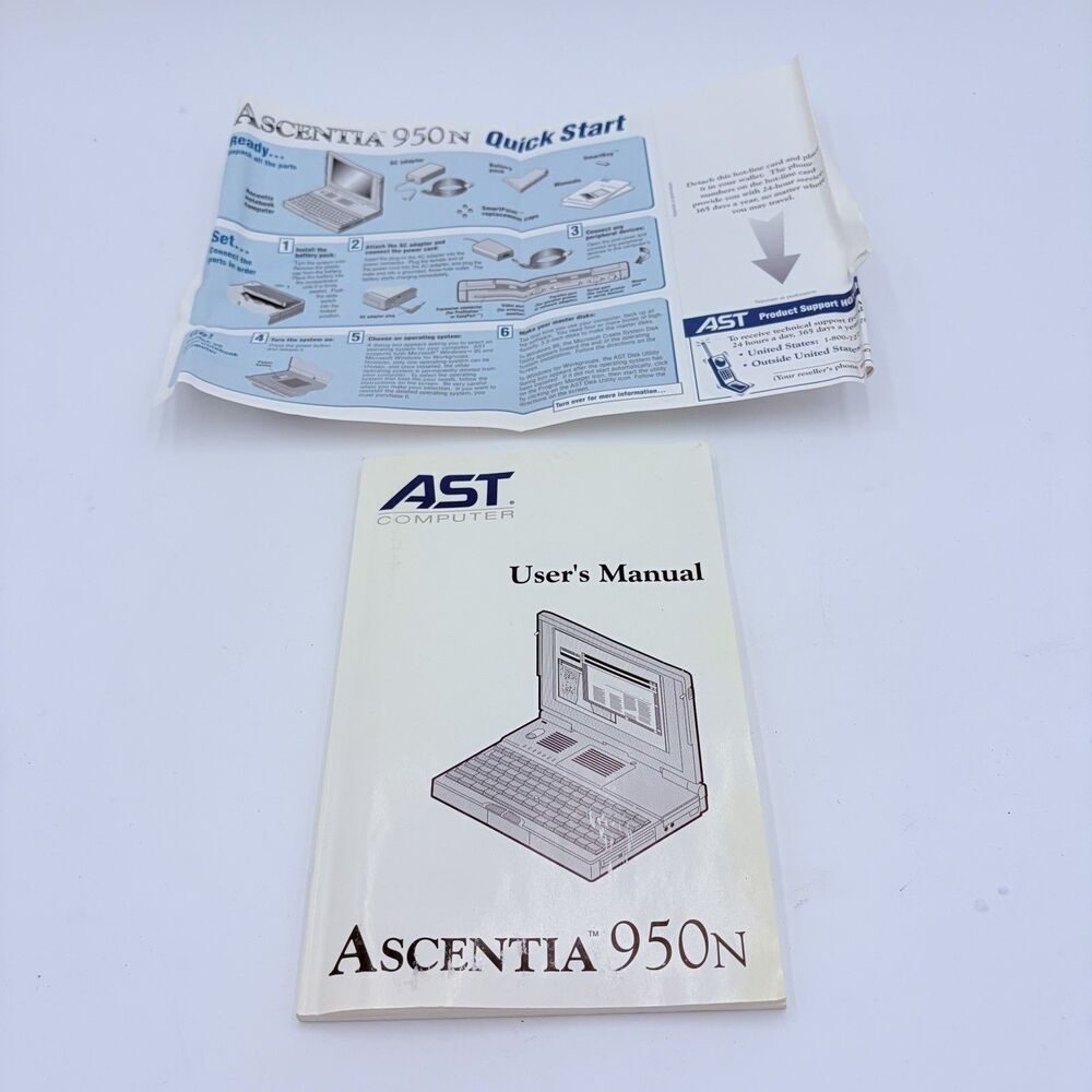 Vintage AST Ascentia 950N User Manual & Quick Start Guide Laptop Notebook